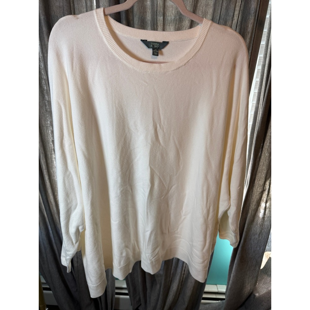 Terra & Sky Plus Size 4X 28W-30W Fine Gauge Dolman Pullover Winter White NWT